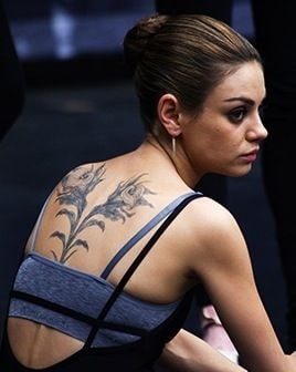 A picture of Floral tattoo on Mila Kunis' back.